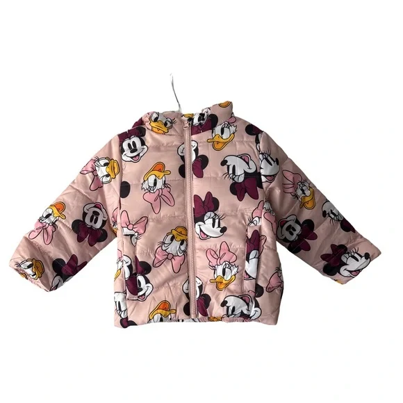 Disney Girls Minnie Mouse Daisy Duck Pink Hooded Winter Puffer Jacket Toddler 3T - Picture 10 of 16